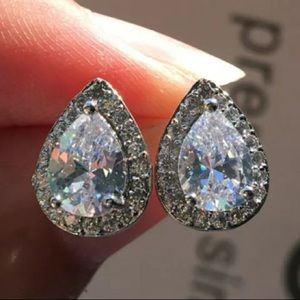 White Gold Pear Tear Drop Diamond Halo Earrings